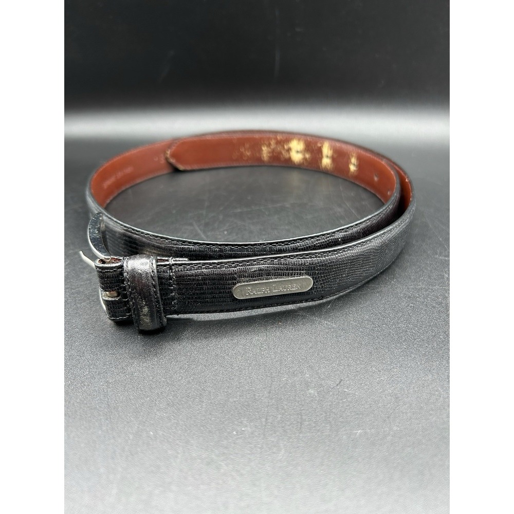 Ralph Lauren Vintage alligator Print leather buckle belt in Black Size 36"